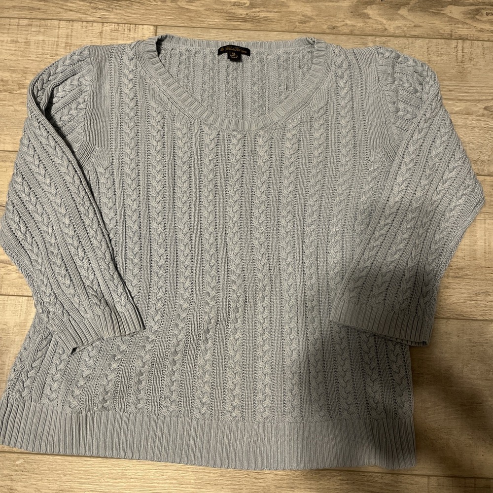 Brooks Brothers Women's‎ Cable-Knit Sweater 100% Silk 3/4 Sleeve Baby Blue XL